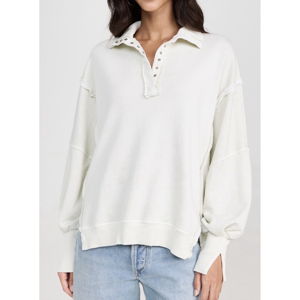 We The Free People Shirt Sweatshirt Pullover Camden Henley White XS